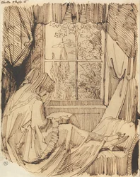 Frau liest, vor einem Fenster sitzend